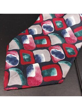 Windsor Men's Silk Neck Tie W:4" by L:58" Red Green Blue Silver